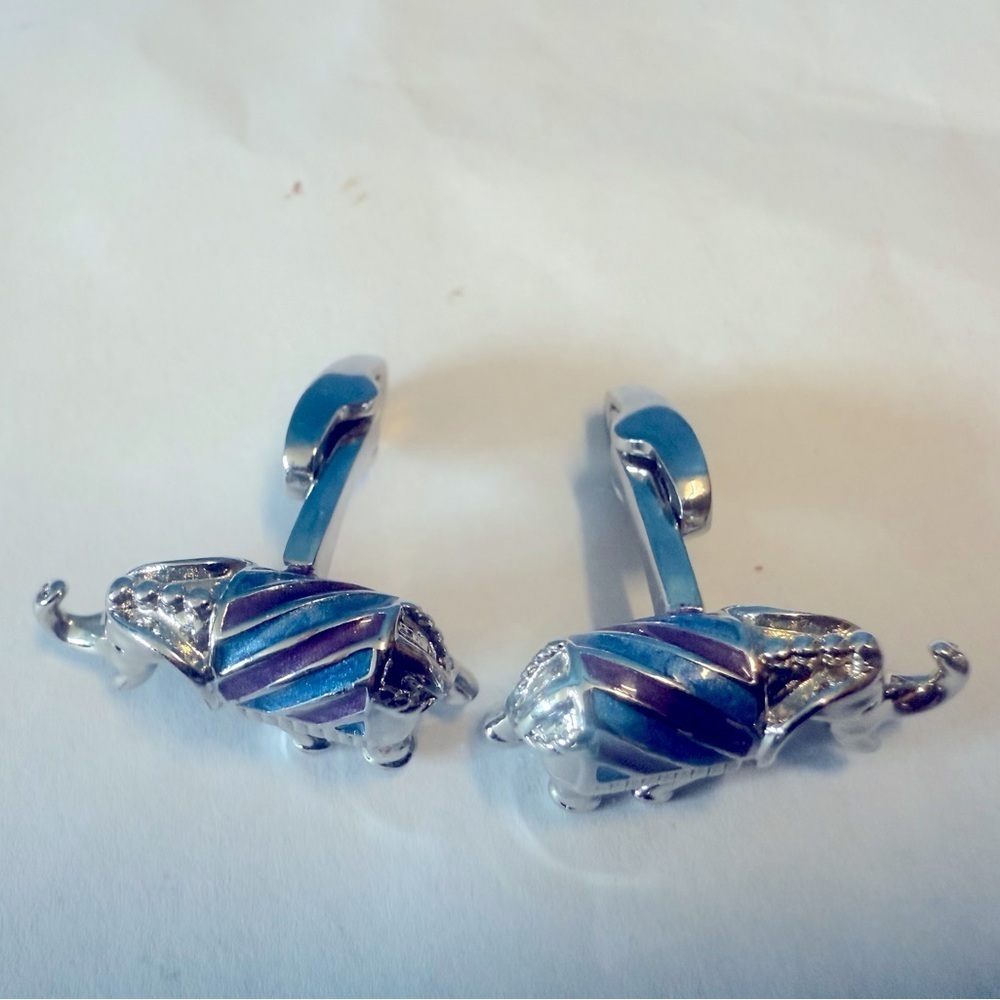Jos. A. Bank Silver/blue/purple Elephant Cuff Links EA046